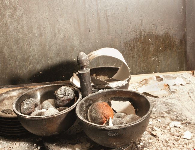 Roetschade tafel en fruit na brand