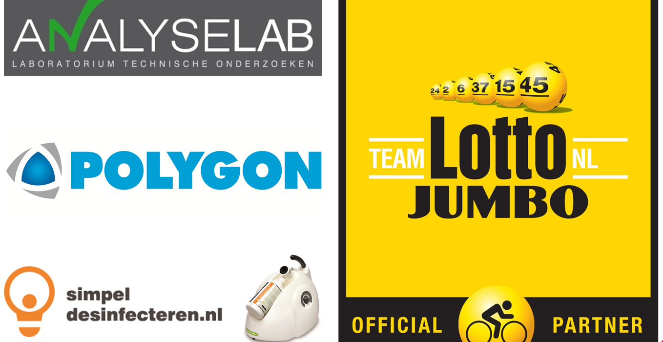 Analyselab, Polygon en Simpel Desinfecteren hebben gezamenlijk de LottoNL-Jumbo Wielerploeg ondersteund