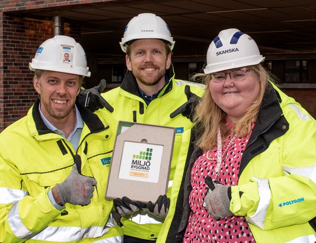 St Göran miljöcertifierats enligt Miljöbyggnad Guld. Vårdbyggnad 20. Verifiering oktober 2023.