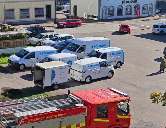 Polygons bilar via en brand i Sunne